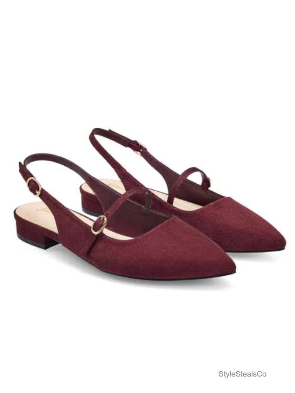 Slingback Flats Pointed Toe Low Heel Adjustable Buckle Comfortable Dress Work